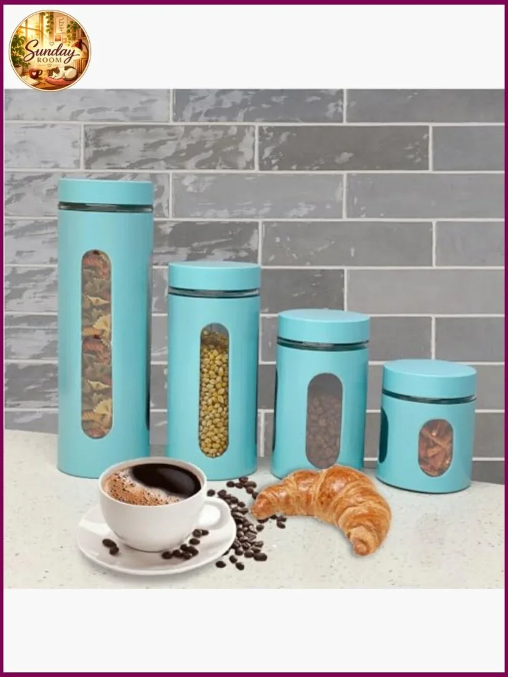 Retro Kitchen Canister Set 4-Piece Glass & Metal Twist-Top Storage